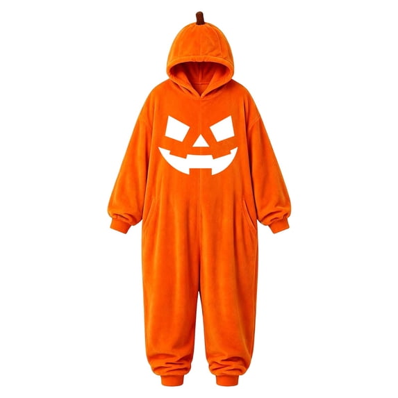 Kids Pumpkin Lantern Hooded Onesie Plush Halloween Pumpkin Romper with Hood One Piece Jumpsuit