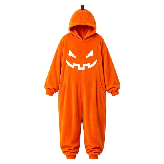 Kids Pumpkin Lantern Hooded Onesie Plush Halloween Pumpkin Romper with Hood One Piece Jumpsuit