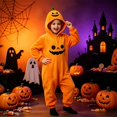 thumbnail image 1 of Kids Pumpkin Onesie Halloween, Orange Face Warm Jumpsuit for Boys and Girls, 1 of 5