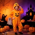 thumbnail image 1 of Kids Pumpkin Onesie Halloween, Orange Face Warm Jumpsuit for Boys and Girls, 1 of 4