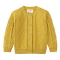 thumbnail image 1 of Kids Pure Color Knit Cardigan Sweater Long Sleeve Round Neck Top for Ages 3-10, Soft Comfortable Fabric, I for Daily Wear and Special Occasions Yellow 130, 1 of 2