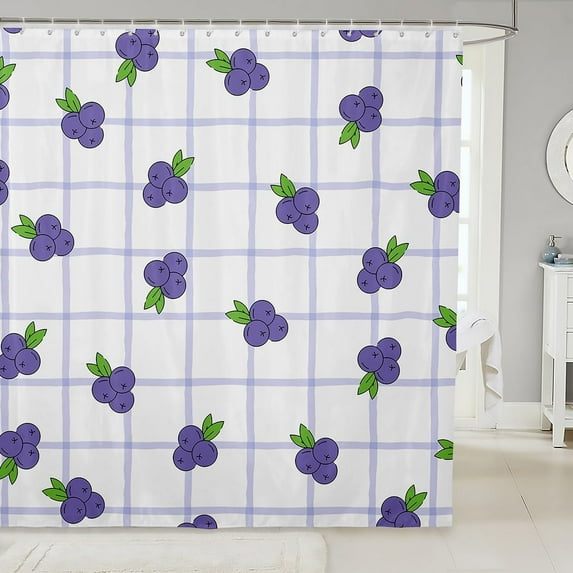 Kids Purple Grape Bath Curtain Cute Fruit Bathroom Shower Curtain Set Boys Girls Kawaii Cartoon Fruit Shower Curtain Stripes Teens Bathroom Accessories Room Decor 72"x72"