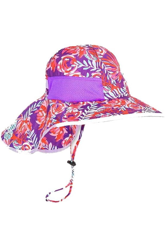 Kids Purple & red Hibiscus Sun Hat for Boys Girls UPF 50+ UV Toddler Sun Protection with Neck Flap Adjustable Large Brim Beach Fishing Hat for Age 3-12+