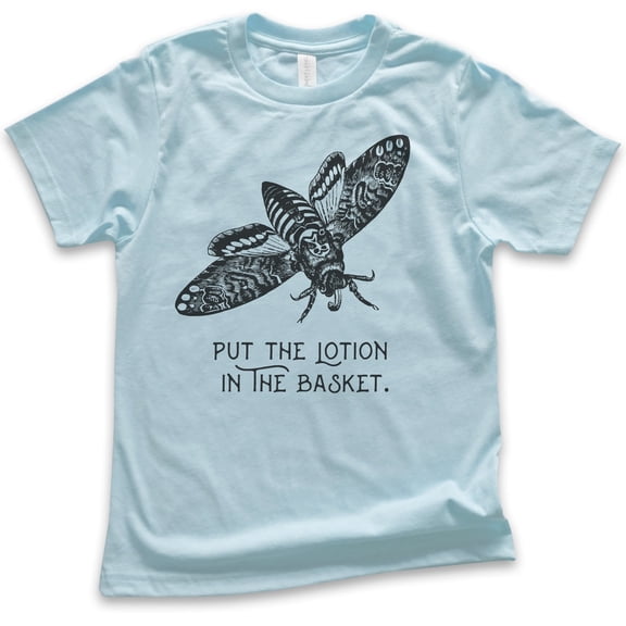 Kids Put The Lotion In The Basket Shirt, Youth Kids Boy Girl T-Shirt, Funny Halloween Horror Movie Graphic Tee, Light Blue, Small