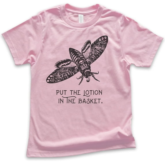 Kids Put The Lotion In The Basket Shirt, Youth Kids Boy Girl T-Shirt, Funny Halloween Horror Movie Graphic Tee, Light Pink, Small
