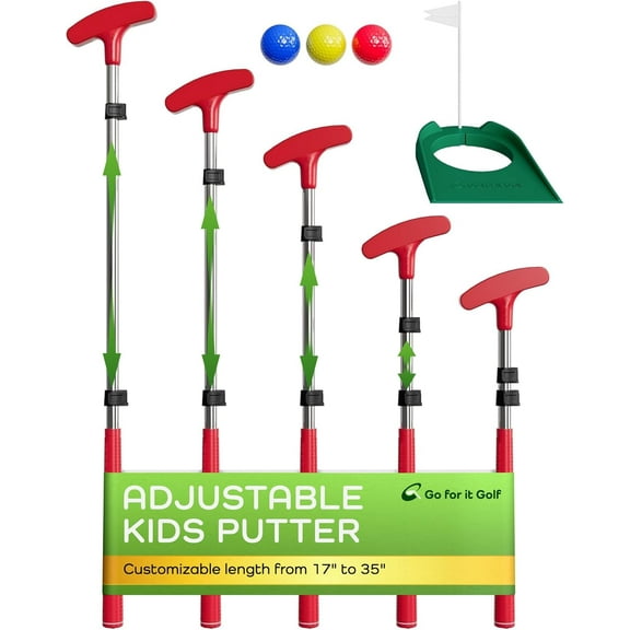 Kids Putter with Adjustable Size for Junior Golfers with Extendable Shaft Right and Left Hand (Light Red)