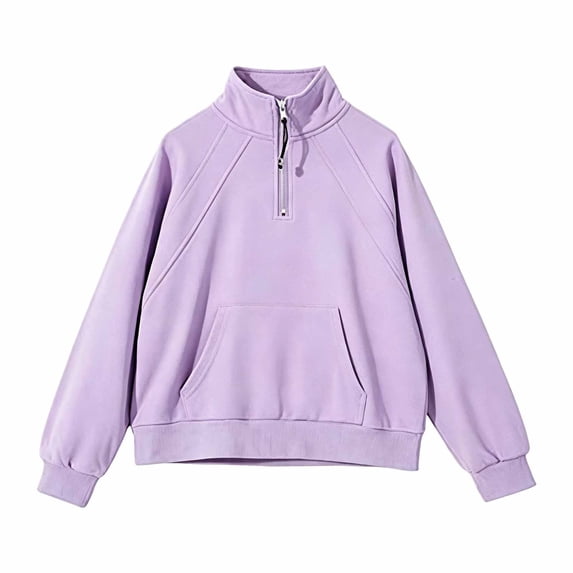 Kids Quarter Zip Pullover Sweatshirt, Boys Girls Soft Stand Collar Long Sleeve Pocket Top for Tween School Fall Outdoor Daily (Purple/9-10 Years)