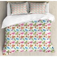thumbnail image 1 of Kids Queen Size Duvet Cover Set, Blue and Pink Birds Butterflies Hearts and Flowers Lovely Nature Theme Cheery Pattern, Decorative 3 Piece Bedding Set with 2 Pillow Shams, Multicolor, by Ambesonne, 1 of 3