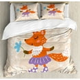 thumbnail image 1 of Kids Queen Size Duvet Cover Set, Fox with Skirt and Polka Dotted Socks Holding a Flower on a Pastel Toned Background, Decorative 3 Piece Bedding Set with 2 Pillow Shams, Multicolor, by Ambesonne, 1 of 3