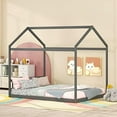 Kids Queen Size House Bed Frame, Wooden House Floor Bed With Headboard For Kids, Montessori Bed