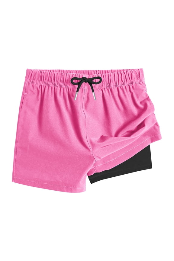 Kids Quick Dry Swim Trunks Girls Lightweight Double Layer Bathing Suits Drawstring Swimwear Shorts Boys with Pocket Hot Pink, 6 Years