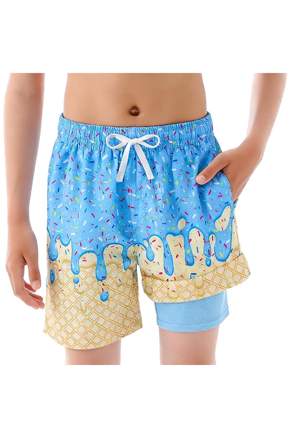 Kids Quick Dry Swim Trunks Ice Cream Pattern Print Elastic Drawstring Waist Comfortable Swim Shorts for Boys Girls Summer Beach Pool Swimming,Sky Blue,120