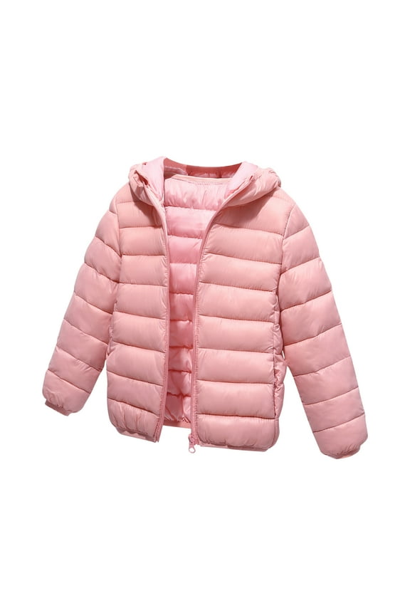 Kids Quilted Jackets, Boys Girls Winter Down Coats, Ligthweight Long Sleeve Hooded Puffer Jackets with Pockets Winter Warm Full Zip Hoodies Padded Jacket Outerwear Pinks 10T