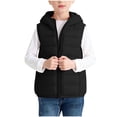 thumbnail image 1 of Kids Quilted Vest for Girls Lightweight Zip Up Hoodie Jacket with Pockets Winter Sleeveless Outerwear 3T-14Years, Black, 1 of 8