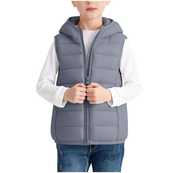 Kids Quilted Vest for Girls Lightweight Zip Up Hoodie Jacket with Pockets Winter Sleeveless Outerwear 3T-14Years, Gray