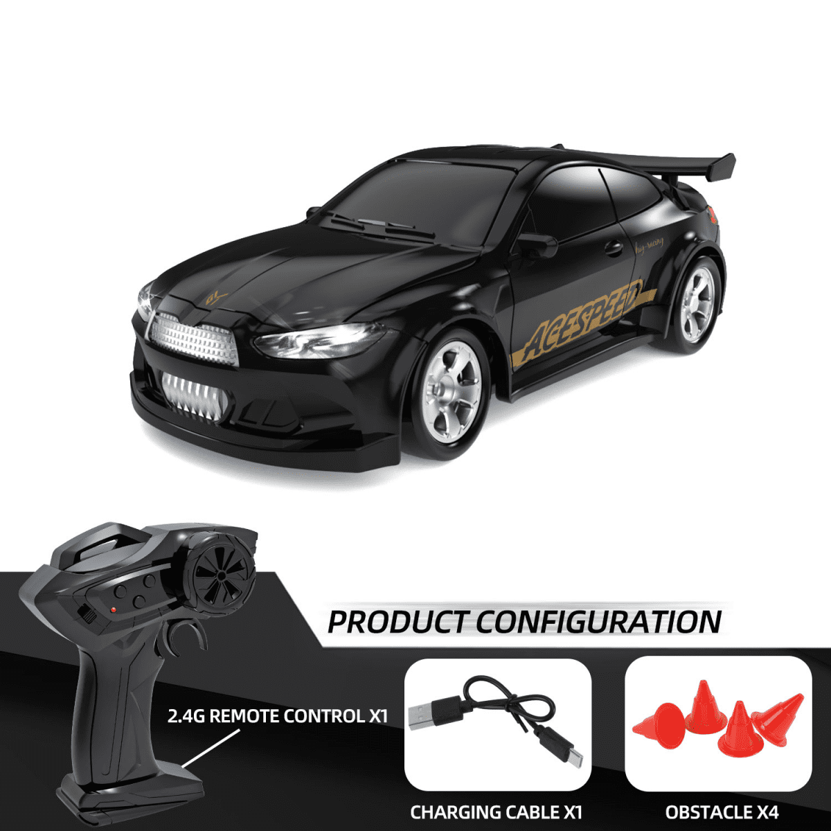 Kids RC Drift Car Toys, 1/64 4WD Remote Control Car with Auto Hibernation Mode, Race Vehicle Christmas Birthday Gifts for Boys Girls(Black)