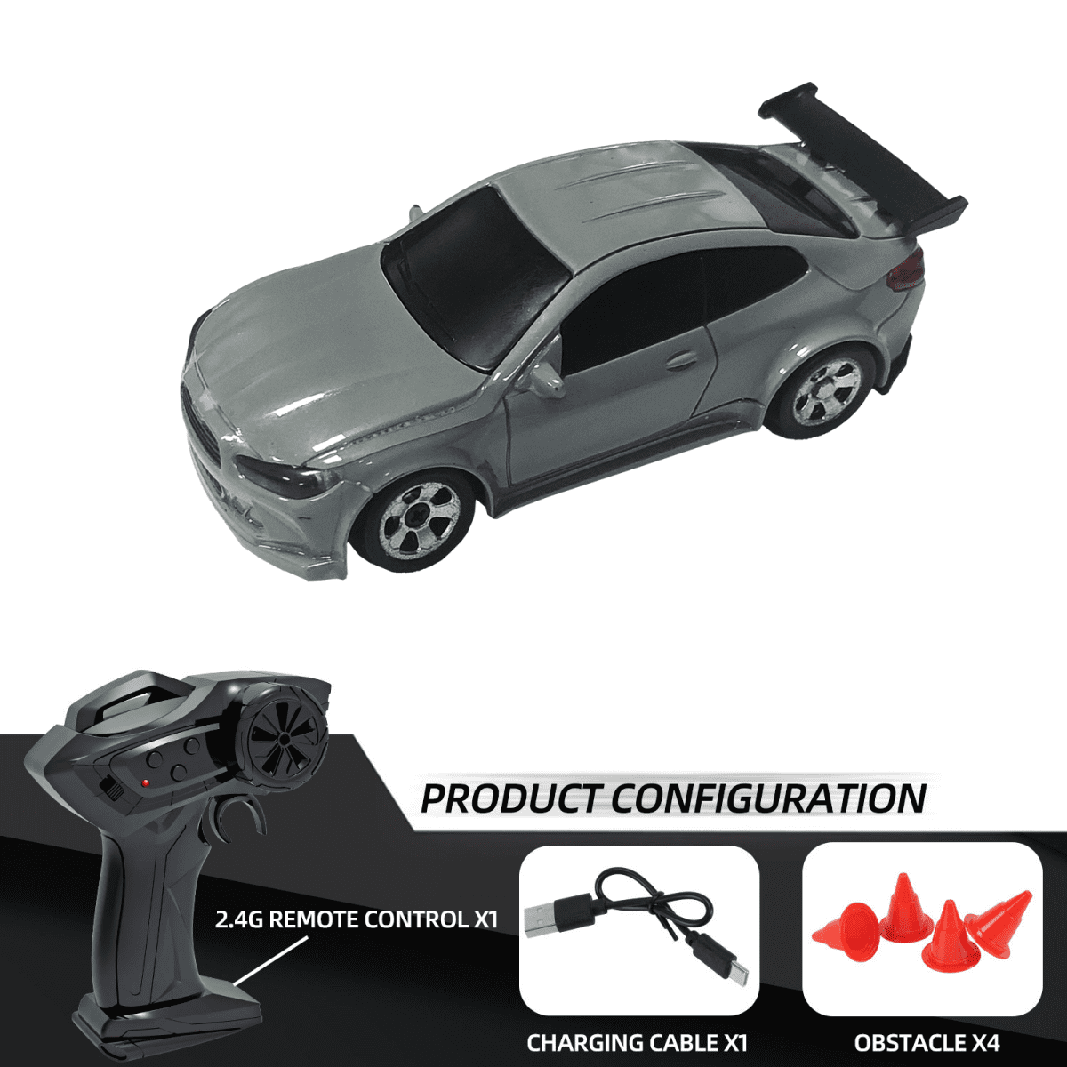 Kids RC Drift Car Toys, 1/64 4WD Remote Control Car with Auto Hibernation Mode, Race Vehicle Christmas Birthday Gifts for Boys Girls(Gray)