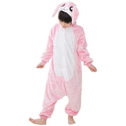 Kids Rabbit Costumes Animal Cosplay Onesie for Boys Girls Halloween Easter Warm Plush One Piece Pink Bunny M