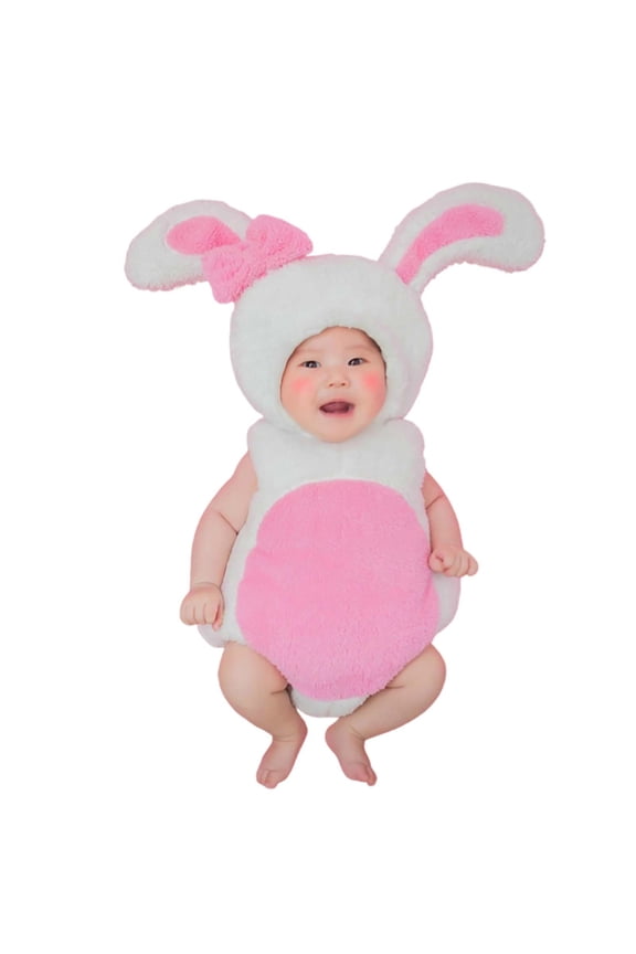 Kids Rabbit Ears Romper Sleeveless Pink Cute Rabbit Patterned One Piece Pink