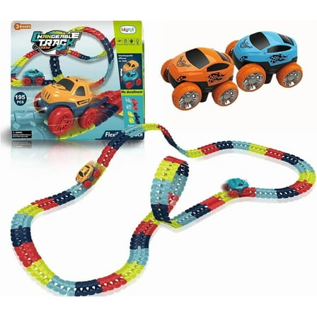 Kids Race Track Set, Anti-Gravity Flexible Track Toy with LED Light-Up Car, Interchangeable Car Shells & Multicolor Changeable Tracks