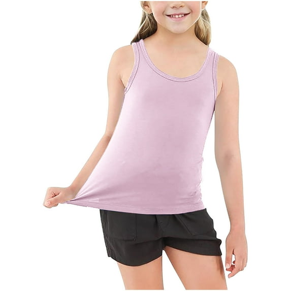 Kids Racerback Tank Top Boys Girls Sleeveless Cotton Tees Solid Color Toddlers Soft Undershirts (8 Years, Pink)