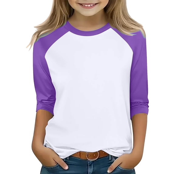 Kids Raglan 3/4 Sleeve T‑shirt Crew Neck Soft Pullover Shirts Casual Basic Tops for Daily Wear 130