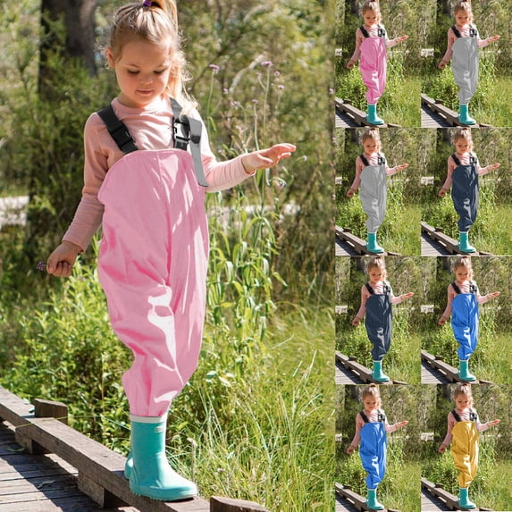 Kids Rain Bib Pants - Toddler Waterproof Suspender Dirty Proof Rainwear Overalls Hot Pink 120