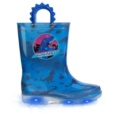 EUXTERPA Boys Dinosaur Rain Boots Toddler Kids Light Up Waterproof Boots with handles Toddler Size 10