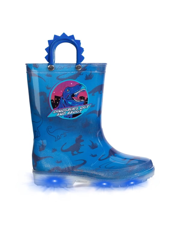 Boys Dinosaur Rain Boots Toddler Kids Light Up Waterproof Boots with handles Toddler Size 7