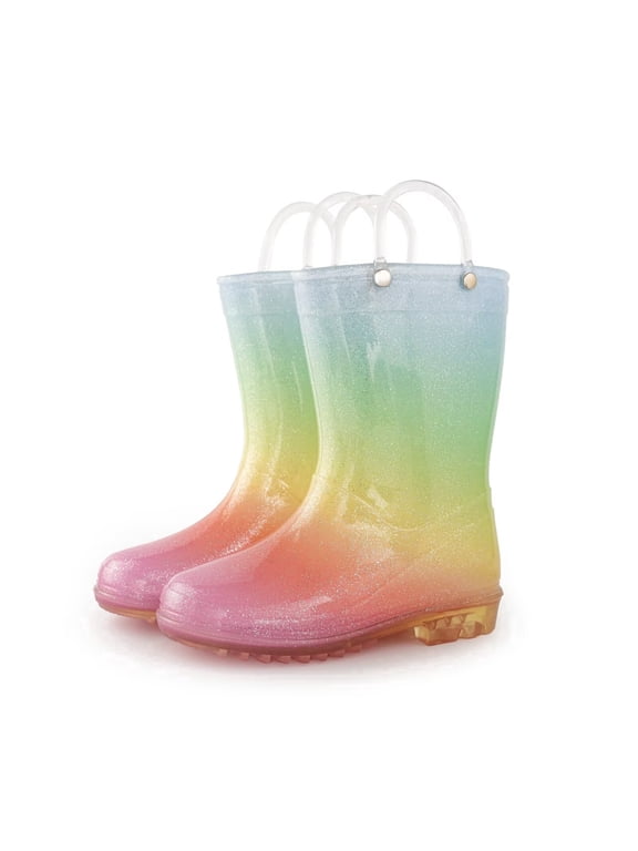 Kids Rain Boots Shiny Glitter Waterproof For Girls With Handles