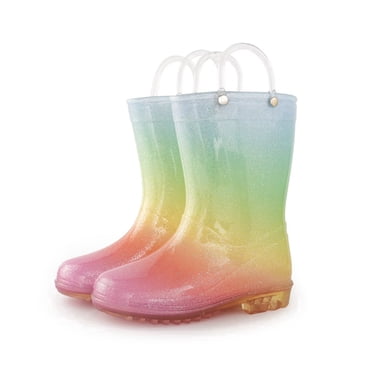 Kids Rain Boots Shiny Glitter Waterproof For Girls With Handles