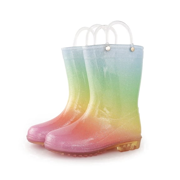 Kids Rain Boots Shiny Glitter Waterproof For Girls With Handles