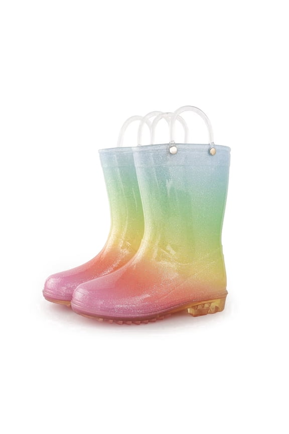 Kids Rain Boots Shiny Glitter Waterproof For Girls With Handles