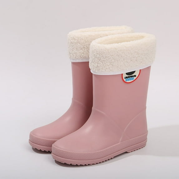 Kids Rain Boots Toddler Rain Shoes Easy Pull on Handles Lightweight Waterproof Rain Boot with Cozy Lining Non- Sole Outdoor Boots Birthday Gifts for Children Boys and Girls