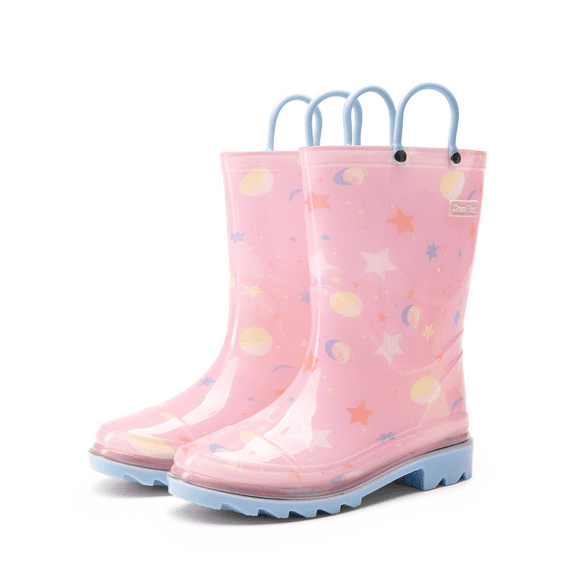 Kids Rain Boots Waterproof Lightweight with Pull-On Handles for Boys Girls Toddler Outdoor Play Easy On/Off