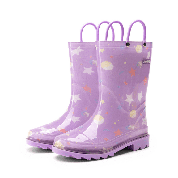 Kids Rain Boots Waterproof Lightweight with Pull-On Handles for Boys Girls Toddler Outdoor Play Easy On/Off