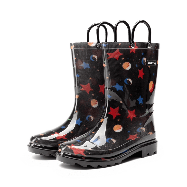 Kids Rain Boots Waterproof Lightweight with Pull-On Handles for