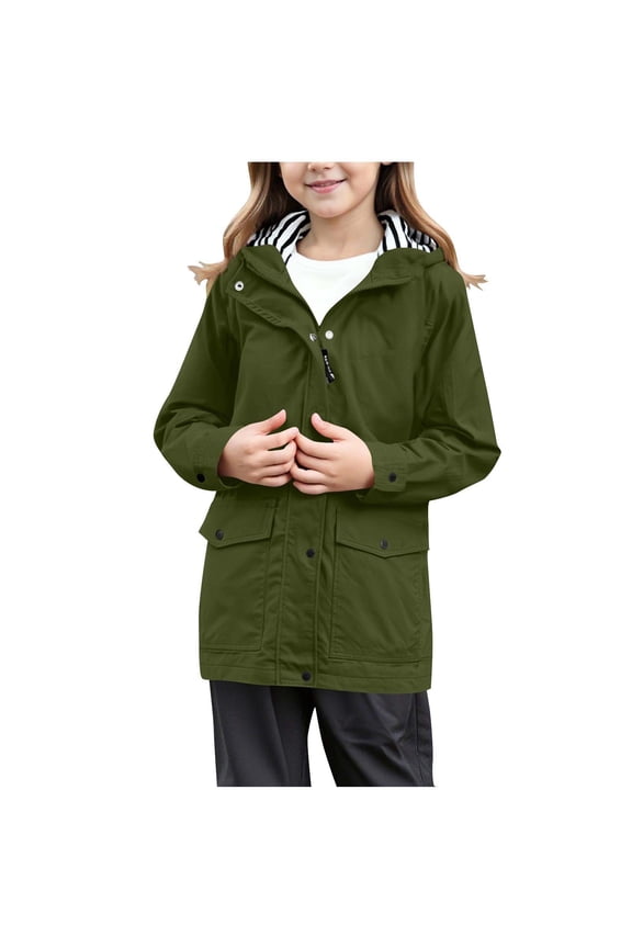 Kids Rain Coat Waterproof Active Outdoor Rain Jacket Lightweight Zip up Summer Fall Raincoat Windbreaker with Hood for Boys and Girls Army Green 5 Years
