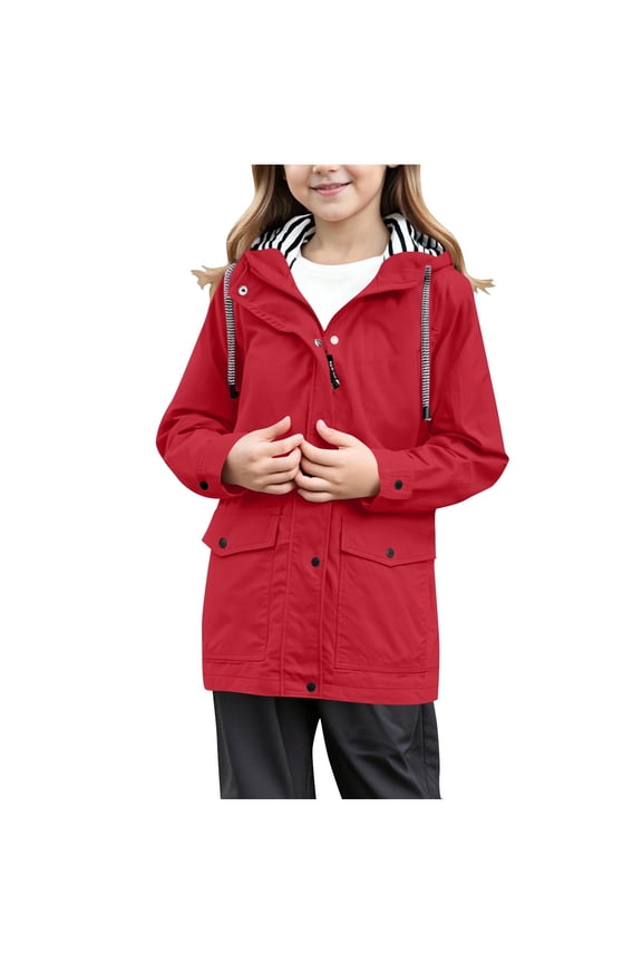 Kids Rain Coat Waterproof Active Outdoor Rain Jacket Lightweight Zip up Summer Fall Raincoat Windbreaker with Hood for Boys and Girls Red 5 Years