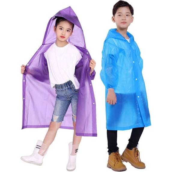 Kids Rain Jacket, 2 Pack Rain Ponchos for Kids - Reusable Raincoats for Boys and Girls Waterproof Outdoor Rain Gear