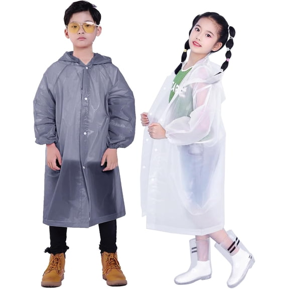 Kids Rain Jacket, 2 Pack Rain Ponchos for Kids - Reusable Raincoats for Boys and Girls Waterproof Outdoor Rain Gear
