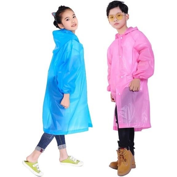 Kids Rain Jacket, 2 Pack Rain Ponchos for Kids - Reusable Raincoats for Boys and Girls Waterproof Outdoor Rain Gear