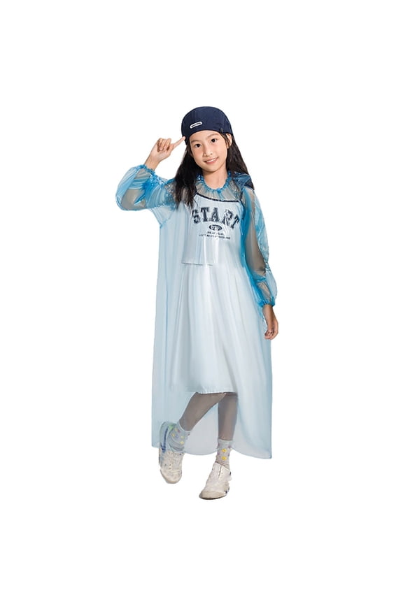 Kids Rain Jacket,Boys Girls Solid Color Buttoned Poncho Raincoat Thick Waterproof Rain Poncho for Spring Summer Autumn Kids Outdoor Rainwear,Girls Rain Jacket,Light Blue,4-12 Years