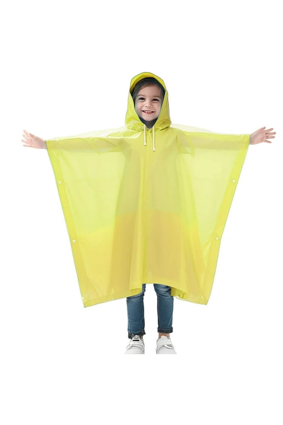 Kids Rain Jacket,Children's Buttoned Thick Poncho Raincoats Solid Color Rain Poncho for Boys Girls Spring Summer Autumn Outdoor Rain Gear,Girls Rain Jacket,Yellow,5-10 Years