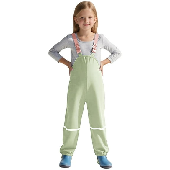 Kids Rain Pants,Girls Raincoat Pantsuit Lightweight Waterproof Toddler Rain Gear Durable Outdoorwear Comfortable Rain Suit for Kids,Girls Rain Pants,Light Green,3-4 Years