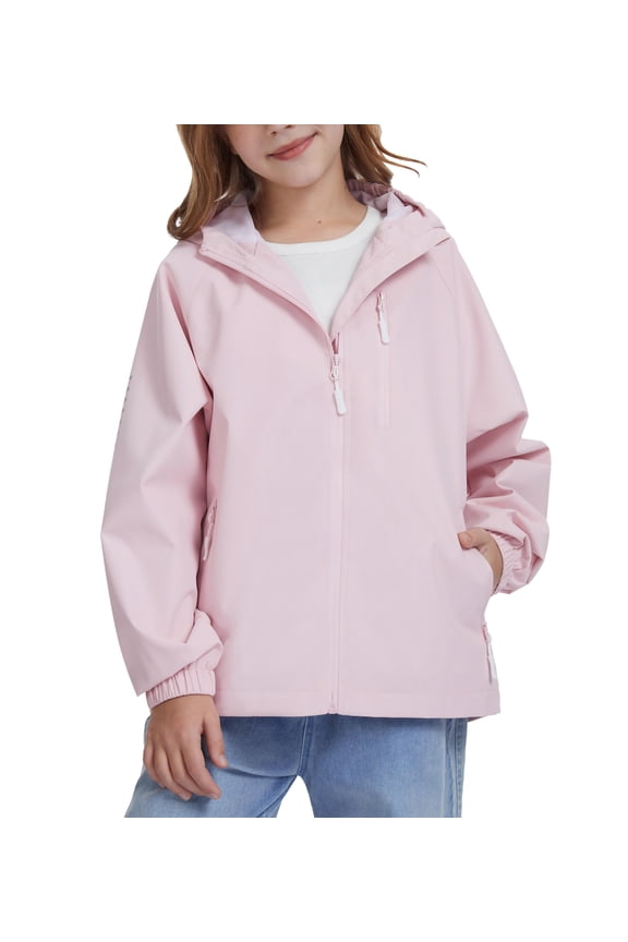 Kids Rain Jackets Waterproof Lightweight Hooded Raincoats Windbreakers for Kids Pink 10-12Y