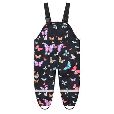 Kids Rain Pants Adjustable Straps Water Resistant Mud Dirty Proof Jumpsuit Toddler Boy Girl Overalls (1-2 Years, Black)