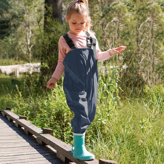 Kids Rain Pants, Toddler Waterproof Boys Girls Pants, Mud Dirty Proof Rain Suspender Trousers Overalls Navy 110
