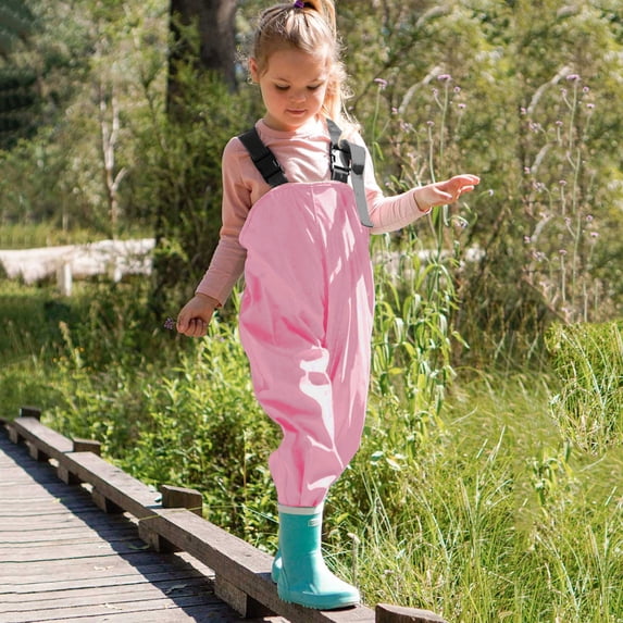 Kids Rain Pants, Toddler Waterproof Boys Girls Pants, Mud Dirty Proof Rain Suspender Trousers Overalls Pink 120