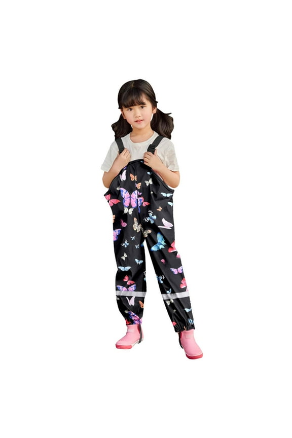Kids Rain Pants Waterproof Bib Overalls for Kids Boys and Girls Bib Pants for Fishing and Rain Play Gear Black 5 Years-6 Years